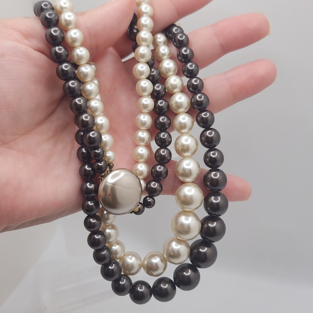 Vintage Faux Pearl Double Strand Graduated Necklace and Earrings Set 18 Inch‎